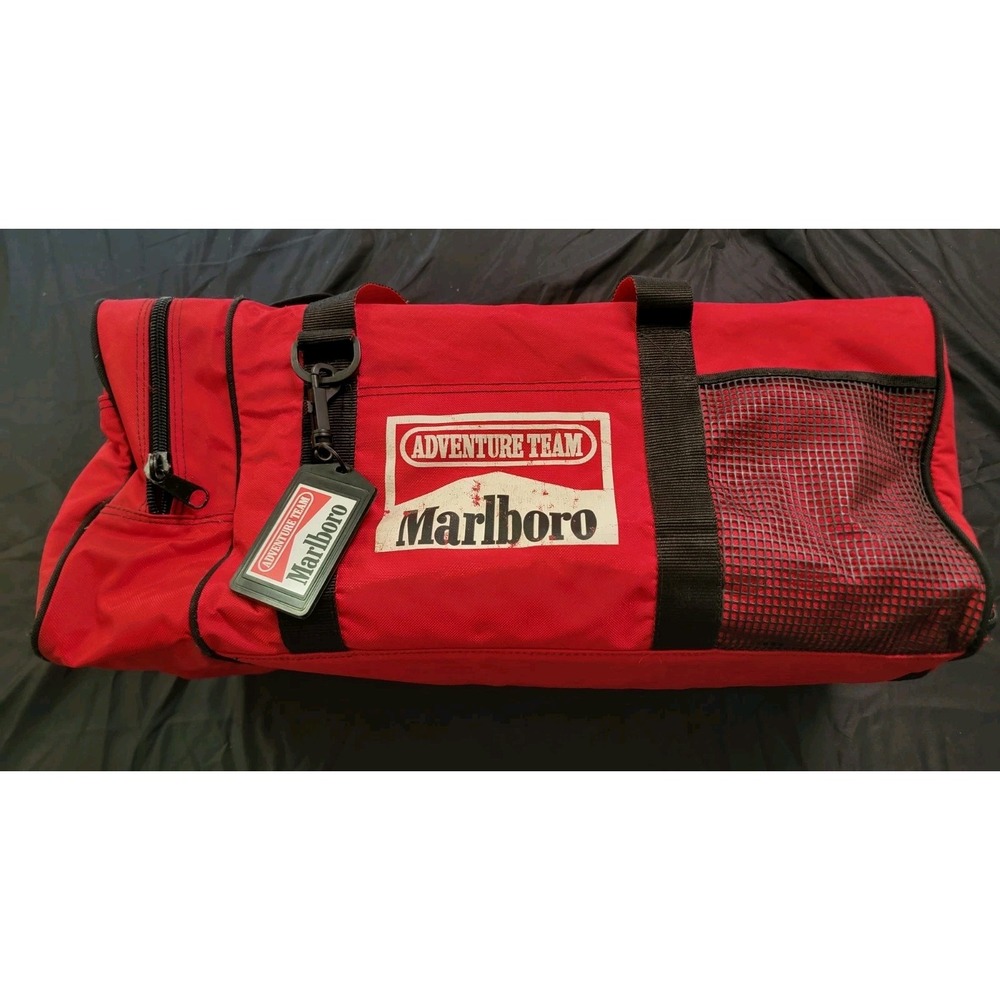 Vintage Marlboro Duffle Bag  Adventure Team 1990’s Travel 27"x14”x14" Red Gym